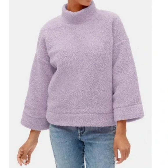 NWT GAP Lilac Lavender Oversized Pullover Mockneck Sherpa Sweatshirt  L - Picture 1 of 5